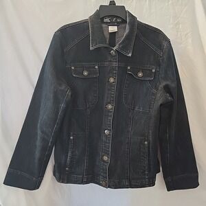 FDJ French Dressing Denim Jacket Women's Size‎ L Dark Wash Button-Up